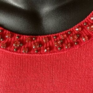 NWT • NY & C • Vibrant Coral Sweater with Jeweled Neckline and 3/4 Sleeves • S
